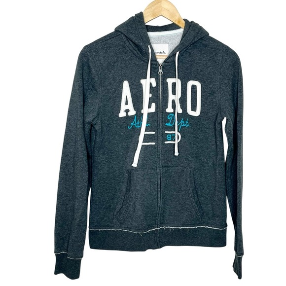 Aeropostale Tops - Aeropostale Full Zip Logo Hoodie Gray Womens L Fleece Sweatshirt Y2K Style